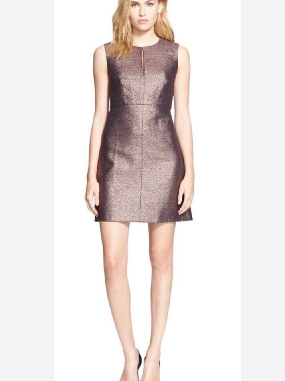 Diane von Furstenberg Sheath Dress Yvette Metallic Long Zipper Black Back 2